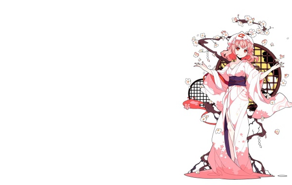 Девушка в японском наряде, аниме Saigyouji Yuyuko