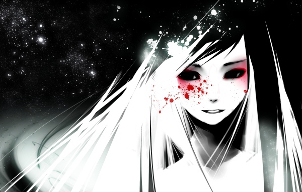 Грустная девушка аниме в белой накидке