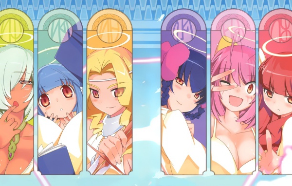 Таблички с лицами героев аниме Одному лишь Богу ведомый мир