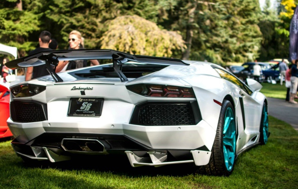 Белый Lamborghini Aventador LB-R на газоне