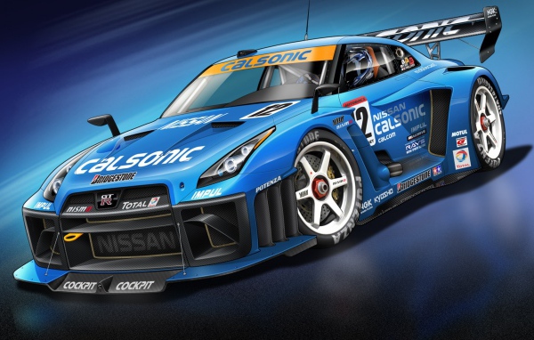 Голубой спортивный Nissan GT-R