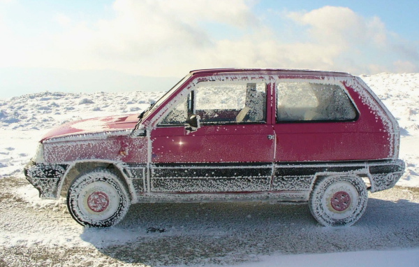 Pink car in the frost