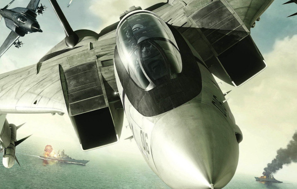 Самолет атакует корабли