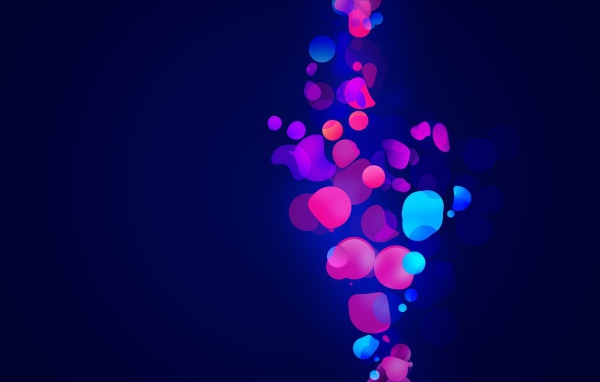 Абстрактные розовые и голубые фигуры на синем фоне