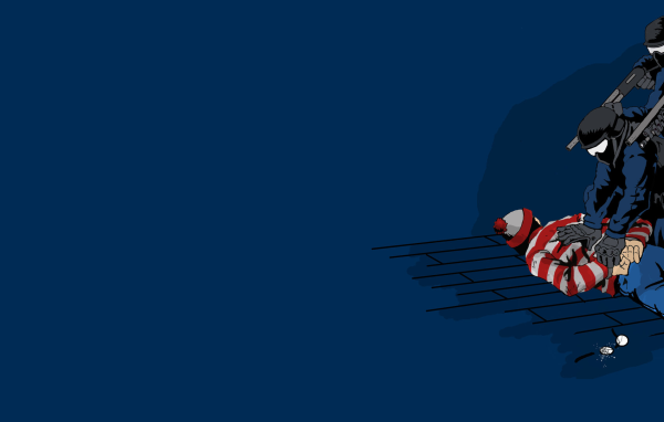 Задержание преступника, синий фон