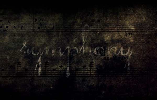 Черный лист с нотами, симфония