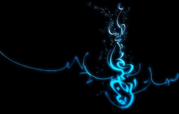 Голубая неоновая надпись, черный фон