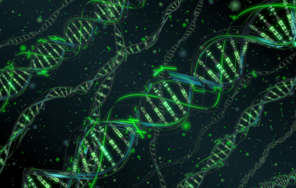 Green thread of life DNA background