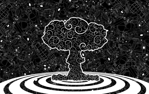 Монохромное абстрактное изображение атомного взрыва