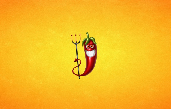 Перчик с трезубцем, желтый фон