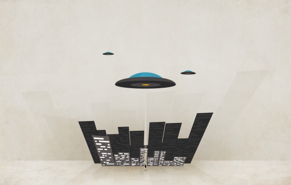 Тарелки НЛО над городом, фон