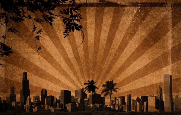 Лучи солнца над городом, фон