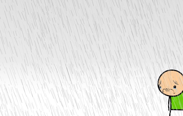 Грустный человек под дождем