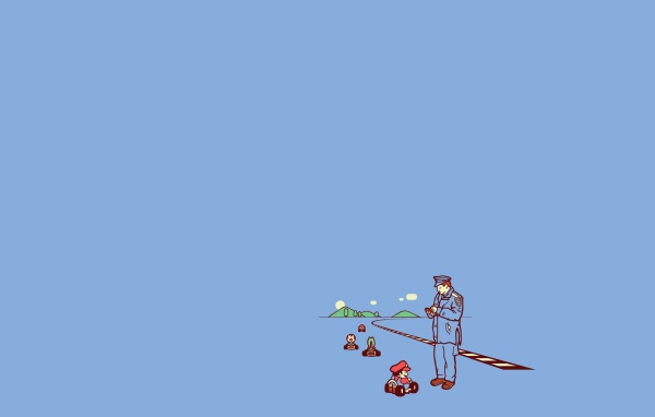 Полицейский остановил Марио на дороге, фон