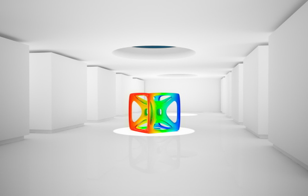 Трех цветная фигура в белой комнате