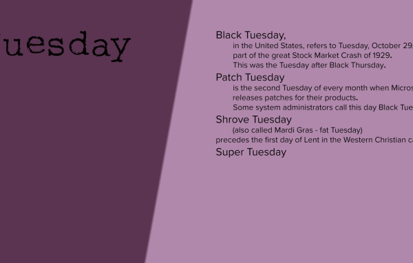 Описание вторника на английском языке