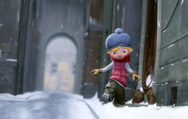 Девочка идет по снегу, мультфильм