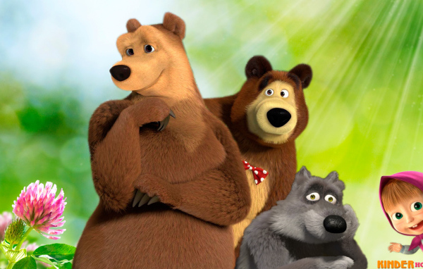 Маша и медведь на прогулке с друзьями