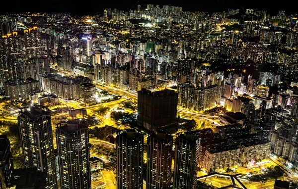 Панорама ночного города Гонконг