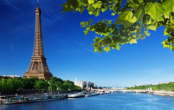 Река в Париже весной