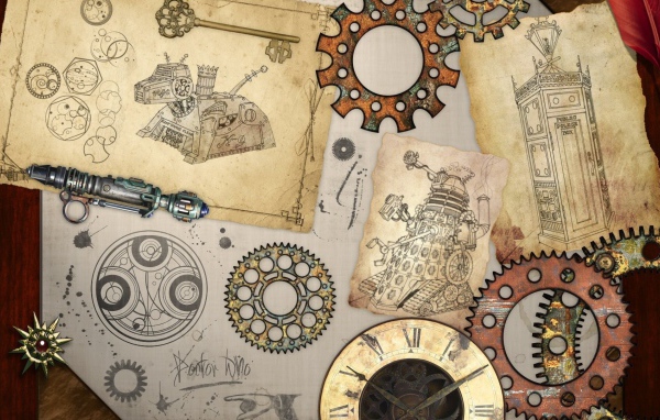 Чертежи и  шестеренки, стимпанк