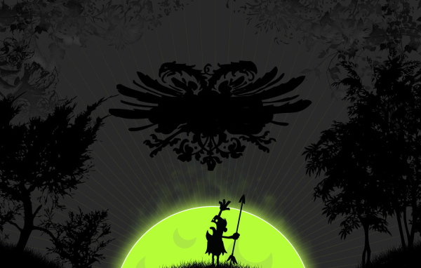 Абориген с копьем под рисунком