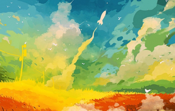 Детский рисунок, полет ракеты