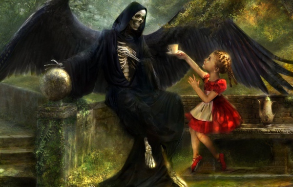 Девочка предлагает Смерти чашку чая 