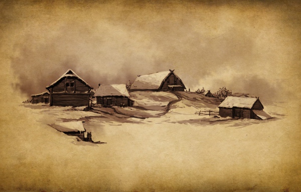 Деревенский пейзаж, рисунок