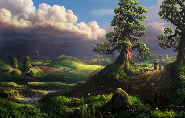 Сельская равнина на картине