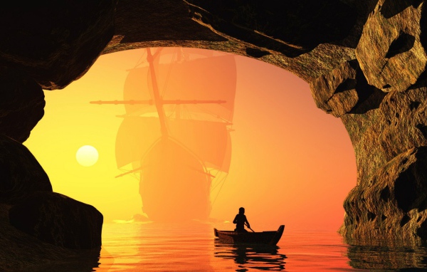 Заход лодки в пещеру