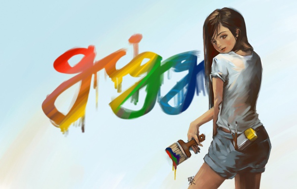 Девушка рисует красками на стене