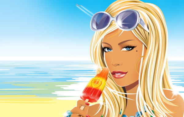 Девушка ест мороженое