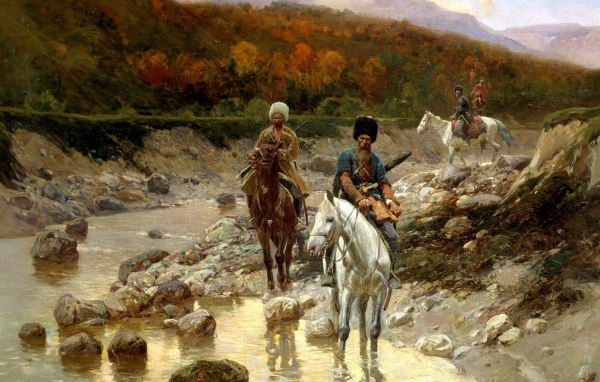 Картина Казаки у горной речки