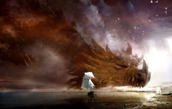 Огромный дракон в море