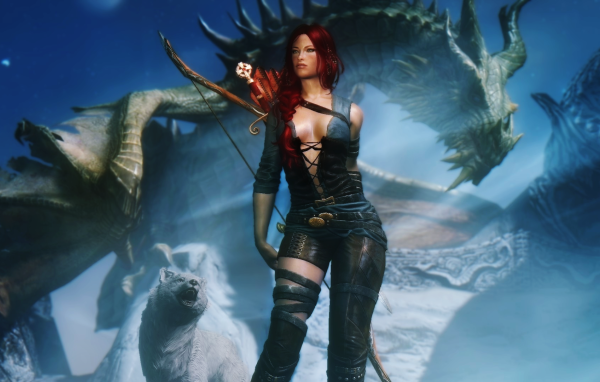 Лучница на фоне дракона, фэнтези