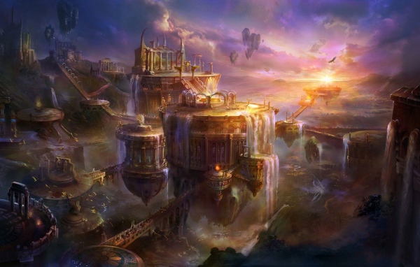 Искусственные водопады в фэнтези городе