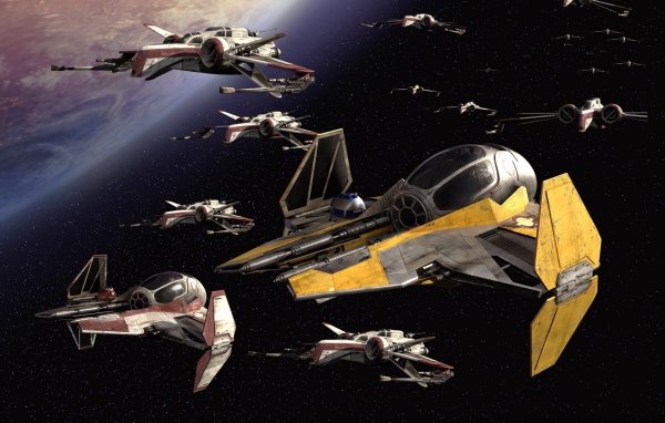 Отряд кораблей у планеты в Звездных войнах