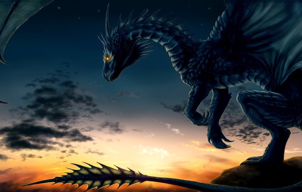 Дракон на фоне заката