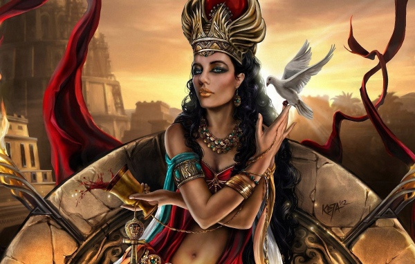 Фэнтези девушка с голубем на руке