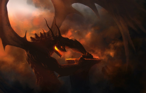 Огненный дракон разговаривает с человеком