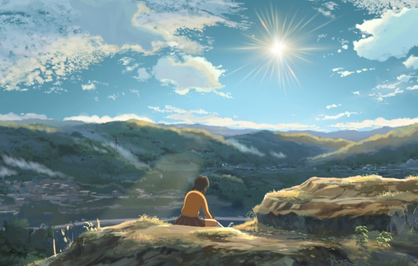 Девочка смотрит на фэнтези страну