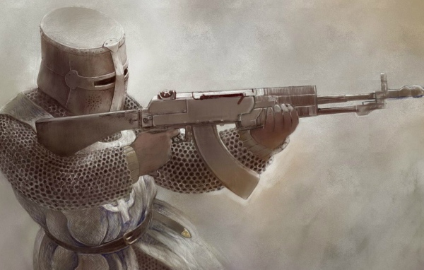 Рыцарь с автоматом в руках