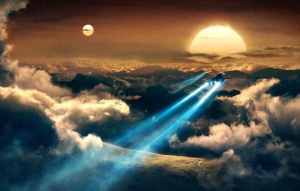 Космические истребители в облаках