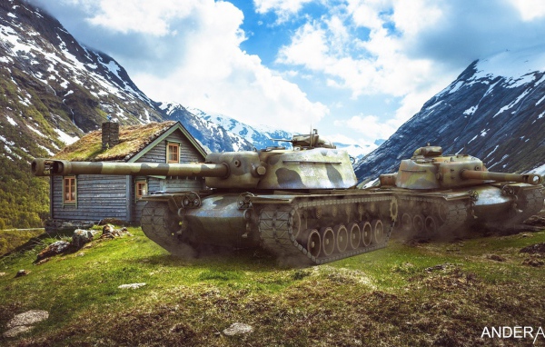 Танки у хижины в горах
