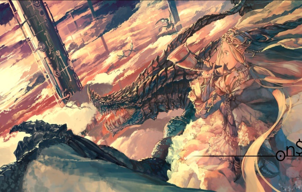 Девушка управляет драконом с помощью рога