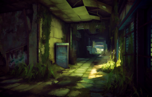 Заросли внутри заброшенного здания