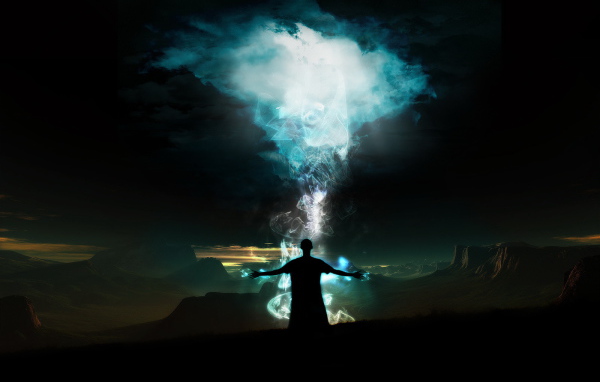 Колдун около магического костра