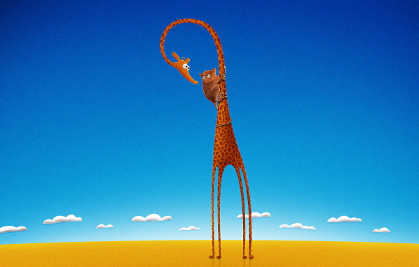 Обезьяна на жирафе