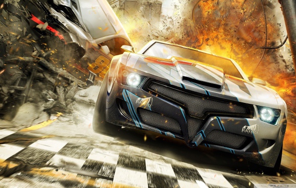 Взрывы позади автомобиля из игры